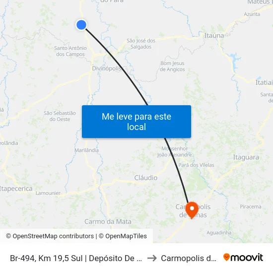 Br-494, Km 19,5 Sul | Depósito De Carvão Gerdau to Carmopolis de Minas map