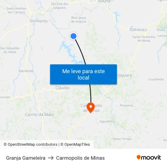 Granja Gameleira to Carmopolis de Minas map