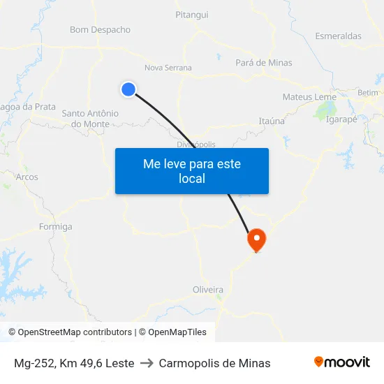 Mg-252, Km 49,6 Leste to Carmopolis de Minas map