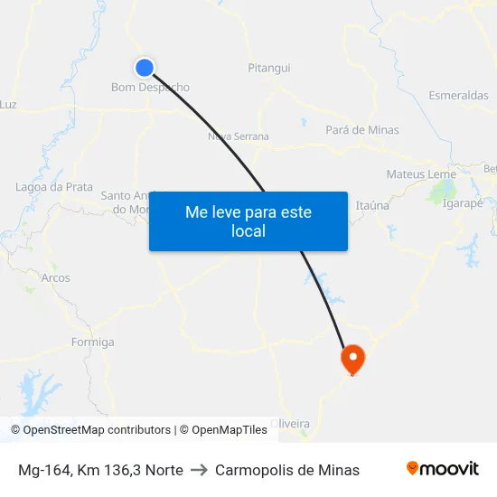 Mg-164, Km 136,3 Norte to Carmopolis de Minas map