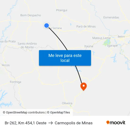 Br-262, Km 454,1 Oeste to Carmopolis de Minas map