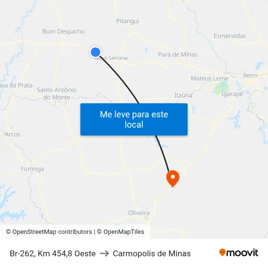 Br-262, Km 454,8 Oeste to Carmopolis de Minas map