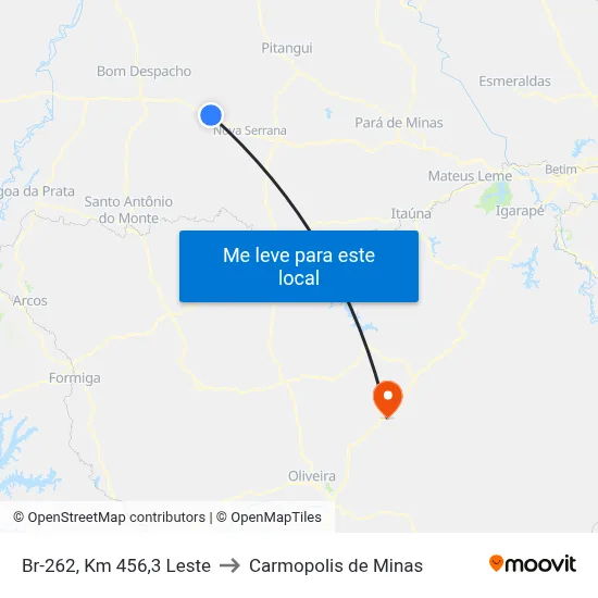 Br-262, Km 456,3 Leste to Carmopolis de Minas map