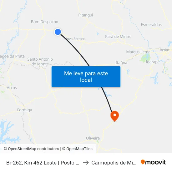 Br-262, Km 462 Leste | Posto Jalé to Carmopolis de Minas map