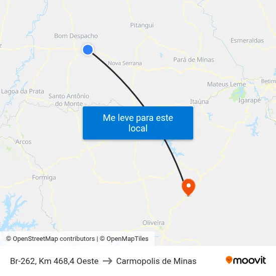 Br-262, Km 468,4 Oeste to Carmopolis de Minas map