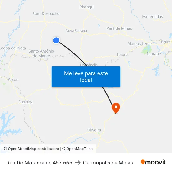 Rua Do Matadouro, 457-665 to Carmopolis de Minas map