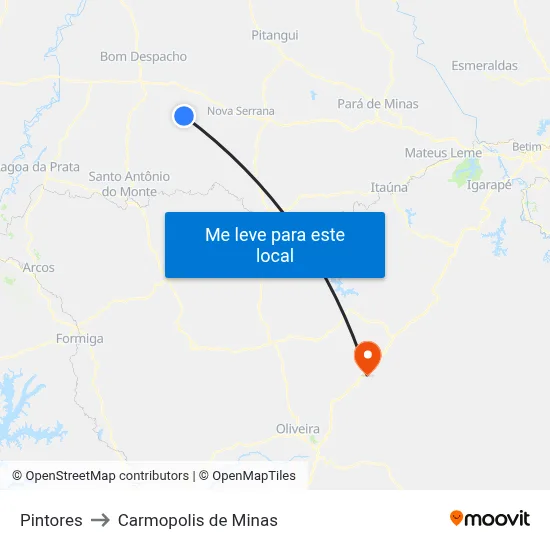 Pintores to Carmopolis de Minas map