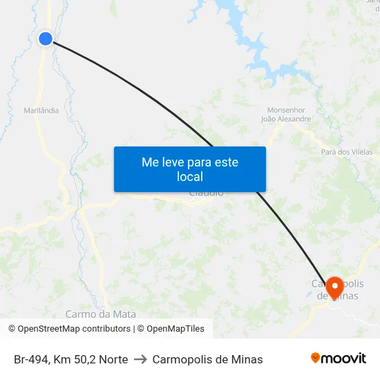 Br-494, Km 50,2 Norte to Carmopolis de Minas map