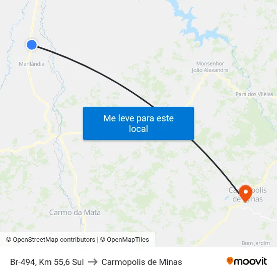 Br-494, Km 55,6 Sul to Carmopolis de Minas map