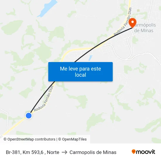 Br-381, Km 593,6 , Norte to Carmopolis de Minas map