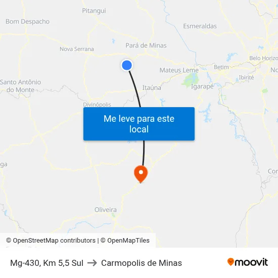 Mg-430, Km 5,5 Sul to Carmopolis de Minas map