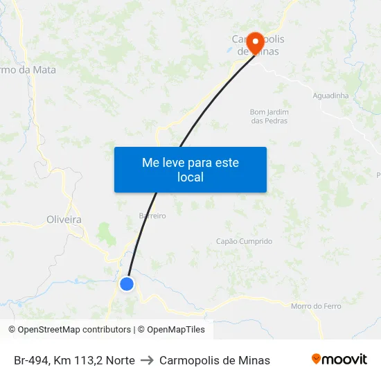 Br-494, Km 113,2 Norte to Carmopolis de Minas map