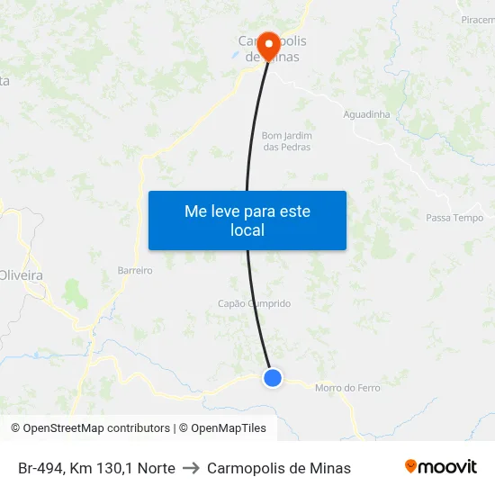 Br-494, Km 130,1 Norte to Carmopolis de Minas map