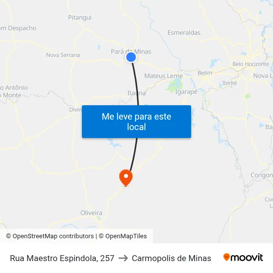 Rua Maestro Espindola, 257 to Carmopolis de Minas map