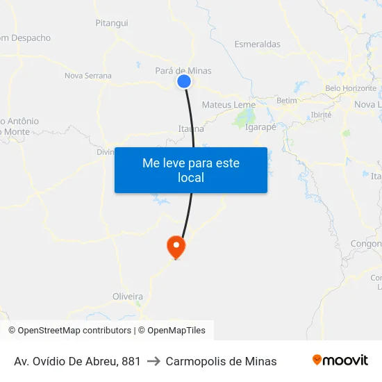 Av. Ovídio De Abreu, 881 to Carmopolis de Minas map