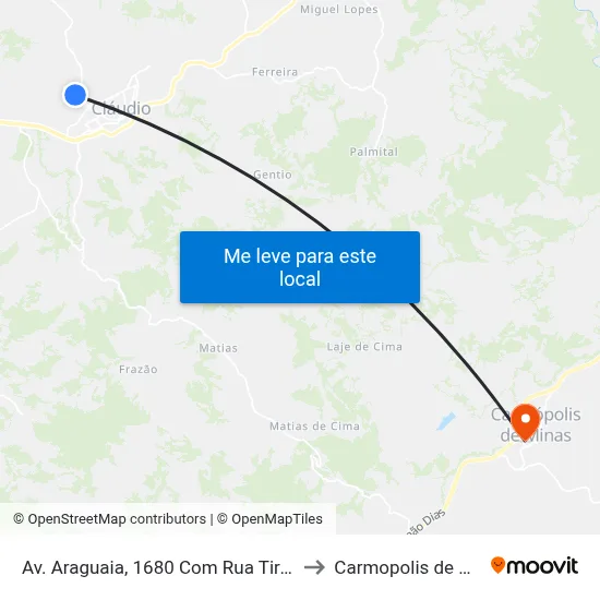 Av. Araguaia, 1680 Com Rua Tiradentes to Carmopolis de Minas map