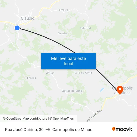 Rua José Quirino, 30 to Carmopolis de Minas map