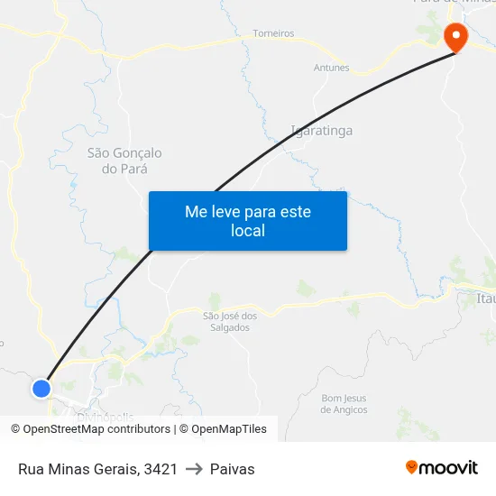 Rua Minas Gerais, 3421 to Paivas map