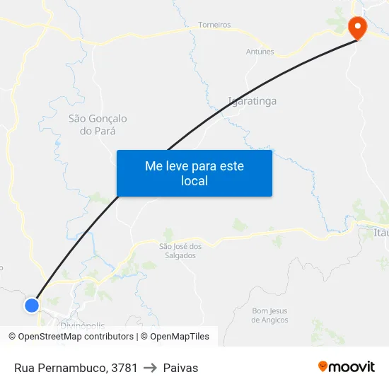 Rua Pernambuco, 3781 to Paivas map