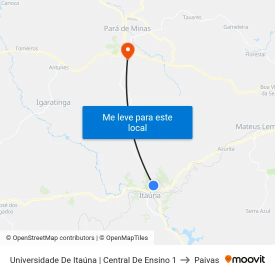 Universidade De Itaúna | Central De Ensino 1 to Paivas map