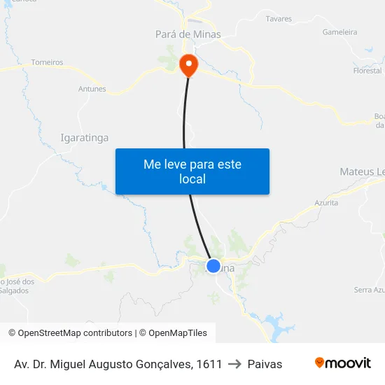 Av. Dr. Miguel Augusto Gonçalves, 1611 to Paivas map