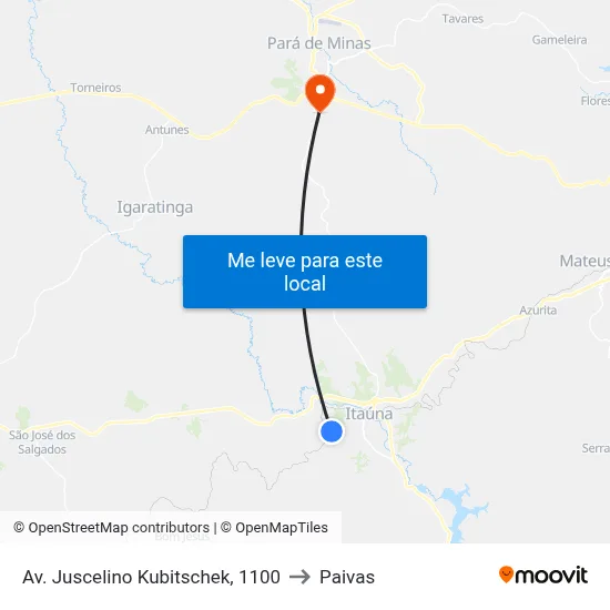 Av. Juscelino Kubitschek, 1100 to Paivas map