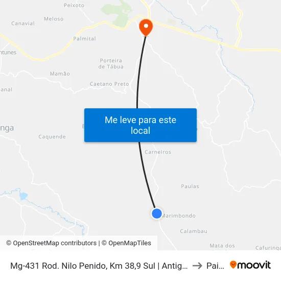 Mg-431 Rod. Nilo Penido, Km 38,9 Sul | Antiga Saffran - Linco to Paivas map