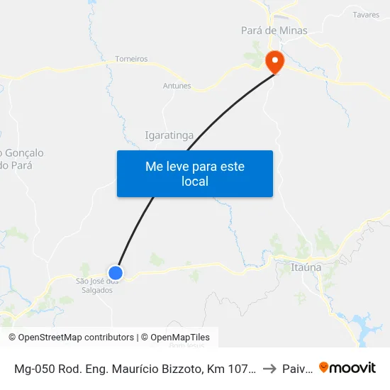 Mg-050 Rod. Eng. Maurício Bizzoto, Km 107,8 Oeste to Paivas map