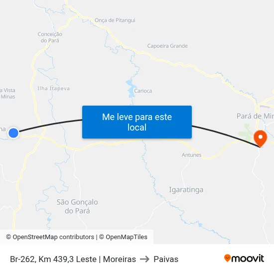 Br-262, Km 439,3 Leste | Moreiras to Paivas map