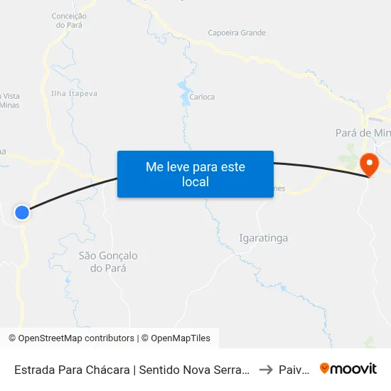 Estrada Para Chácara | Sentido Nova Serrana to Paivas map