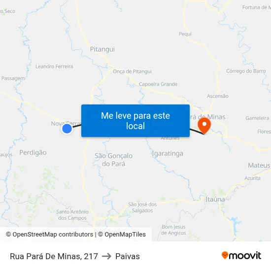 Rua Pará De Minas, 217 to Paivas map