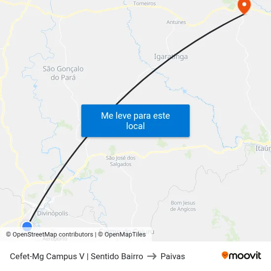 Cefet-Mg Campus V | Sentido Bairro to Paivas map