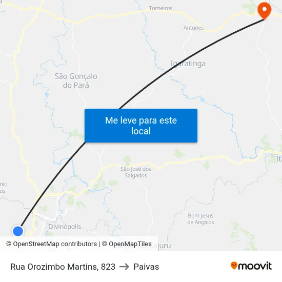Rua Orozimbo Martins, 823 to Paivas map
