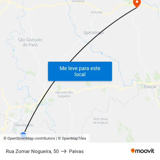 Rua Zomar Nogueira, 50 to Paivas map