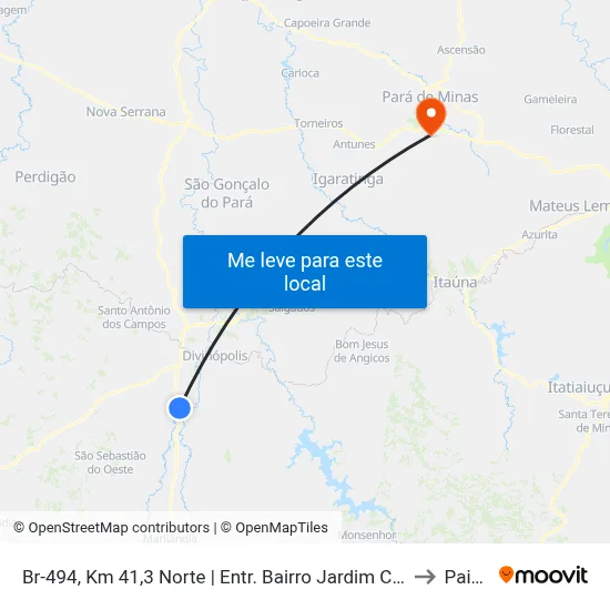 Br-494, Km 41,3 Norte | Entr. Bairro Jardim Copacabana to Paivas map