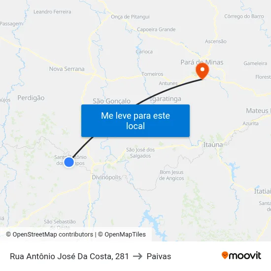 Rua Antônio José Da Costa, 281 to Paivas map