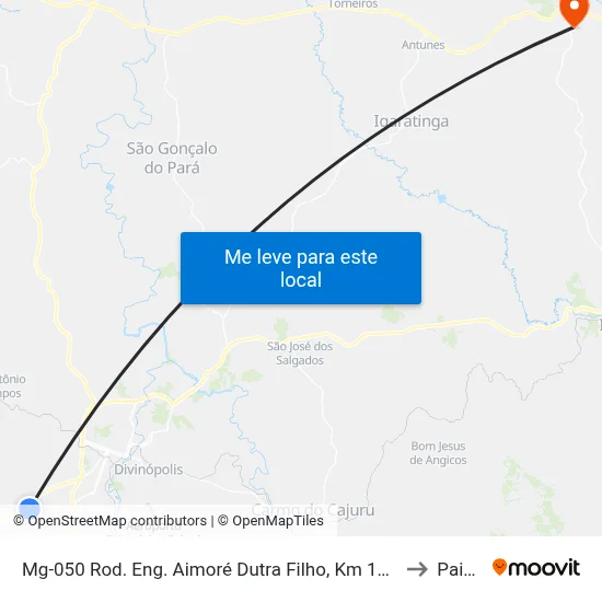 Mg-050 Rod. Eng. Aimoré Dutra Filho, Km 134,9 Oeste to Paivas map