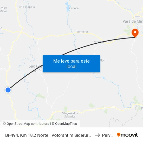 Br-494, Km 18,2 Norte | Votorantim Siderurgia to Paivas map