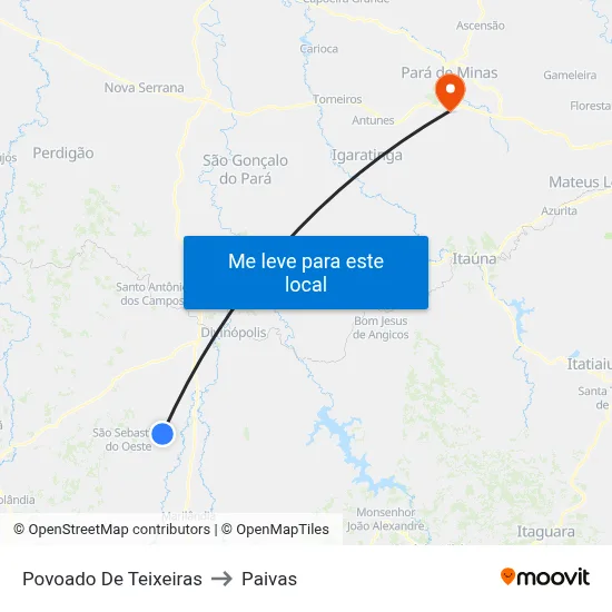 Povoado De Teixeiras to Paivas map