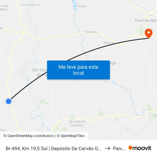 Br-494, Km 19,5 Sul | Depósito De Carvão Gerdau to Paivas map