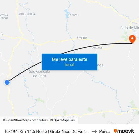 Br-494, Km 14,5 Norte | Gruta Nsa. De Fátima to Paivas map