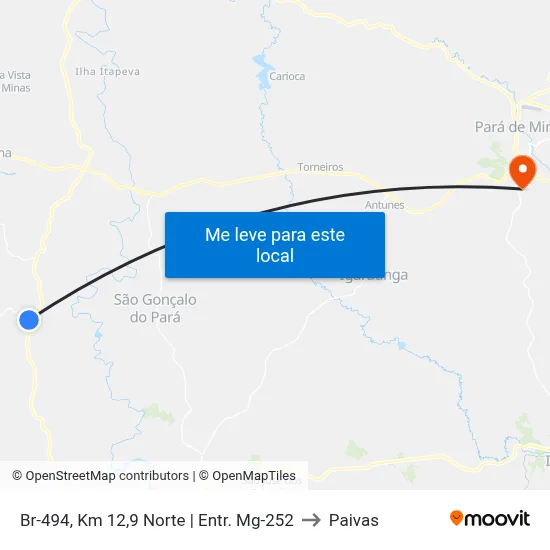 Br-494, Km 12,9 Norte | Entr. Mg-252 to Paivas map