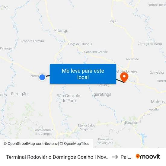 Terminal Rodoviário Domingos Coelho | Nova Serrana to Paivas map