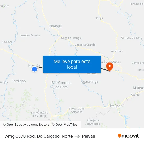 Amg-0370 Rod. Do Calçado, Norte to Paivas map