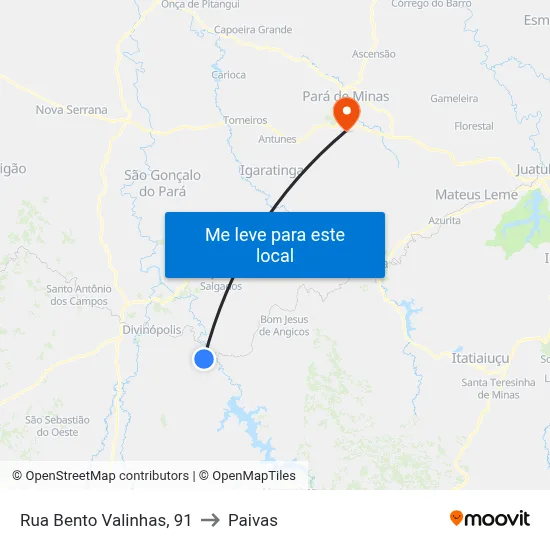 Rua Bento Valinhas, 91 to Paivas map