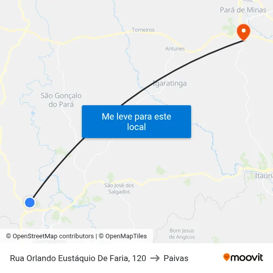Rua Orlando Eustáquio De Faria, 120 to Paivas map