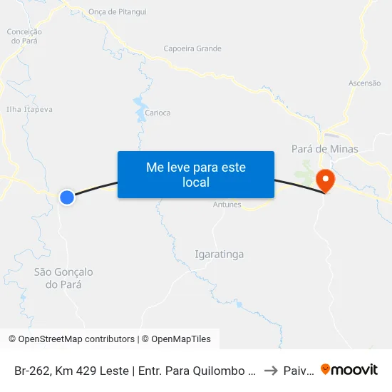 Br-262, Km 429 Leste | Entr. Para Quilombo Do Gaia to Paivas map