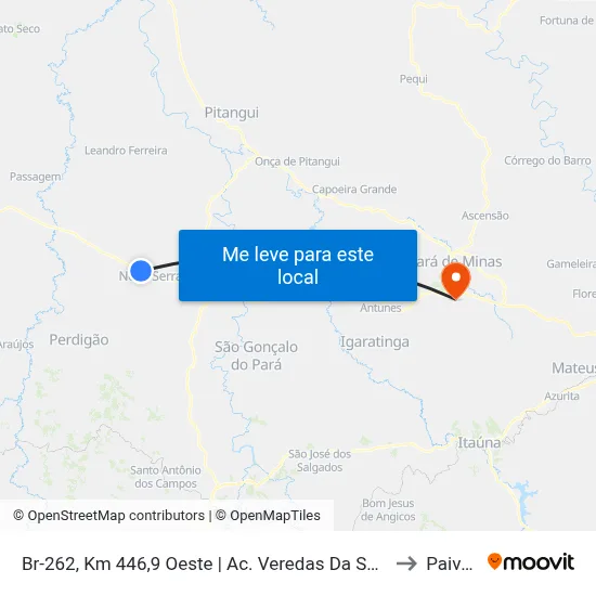Br-262, Km 446,9 Oeste | Ac. Veredas Da Serra to Paivas map
