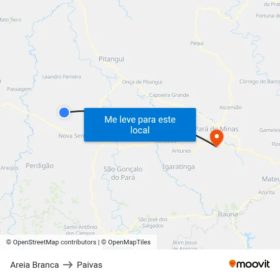 Areia Branca to Paivas map