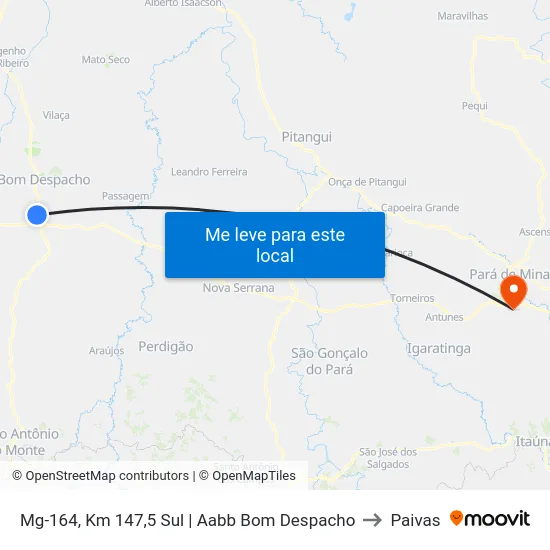 Mg-164, Km 147,5 Sul | Aabb Bom Despacho to Paivas map